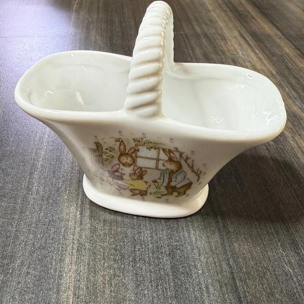 Wicks N Sticks Easter Basket Bunny Decor Ceramic Japan‎ trinket dish vintage